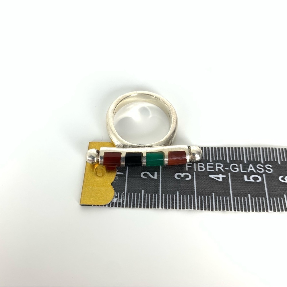 Sterling Silver Ring Multistone Bar Sz 7.5 Stamped 925 Red Green Black Vtg - Picture 8 of 11